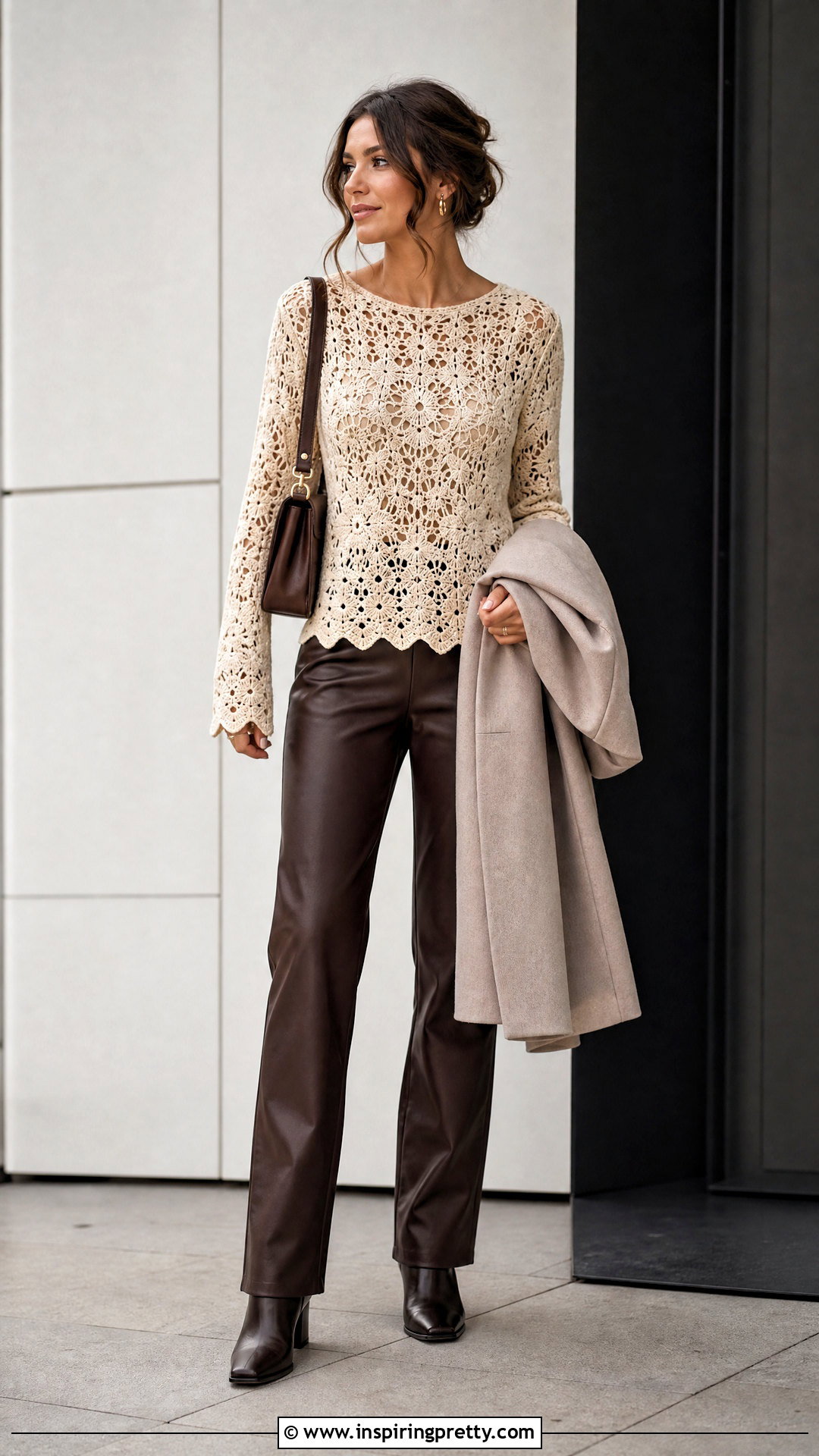Vintage Crochet Top With Faux Leather Pants - how to style vintage crochet tops (20 ways)