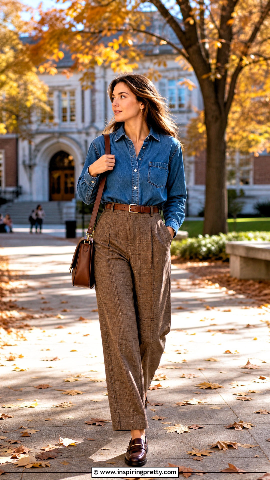 Vintage Denim Shirt With Plaid Pants - 50 Vintage Tops For Women
