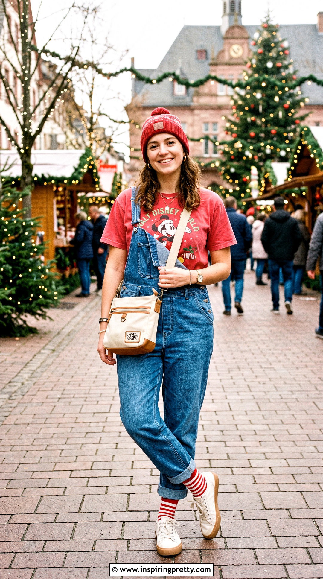 Vintage Disney Christmas Tee With Denim Overalls - 20 Disney Christmas Tops outfit ideas
