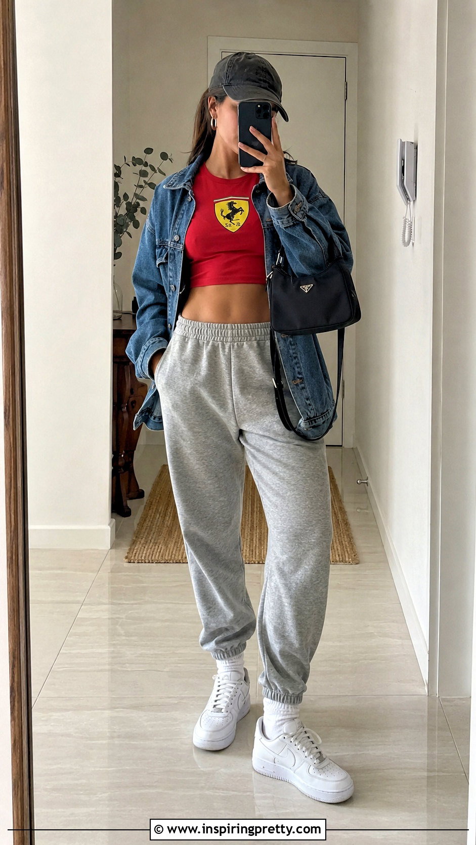 Vintage Ferrari Crop Top With Gray Sweatpants - 20 vintage ferrari crop top outfit ideas