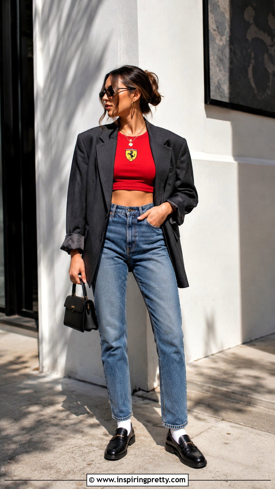 Vintage Ferrari Crop Top With Oversized Blazer - 20 vintage ferrari crop top outfit ideas