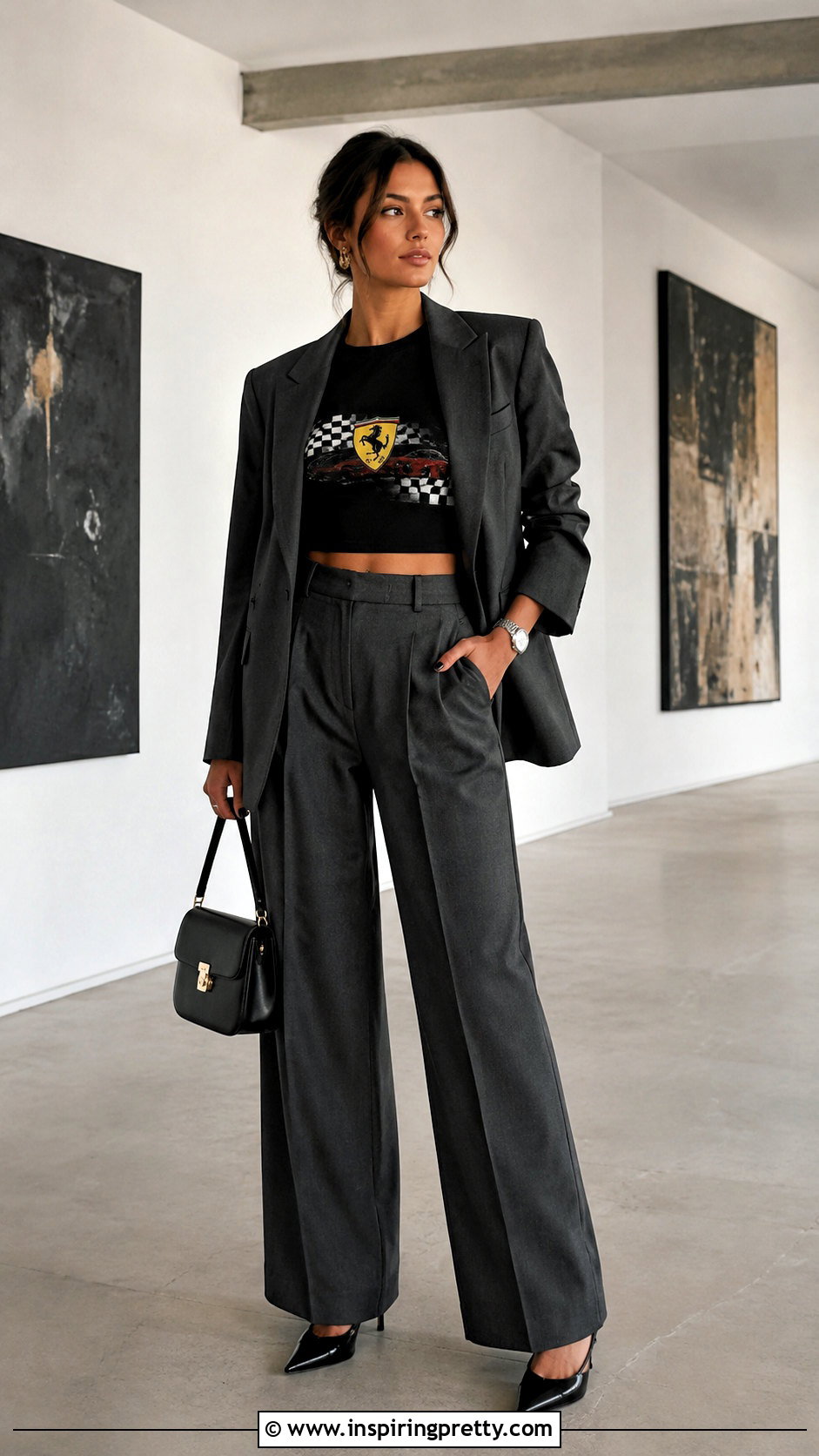 Vintage Ferrari Crop Top With Wide Leg Trousers - 20 vintage ferrari crop top outfit ideas