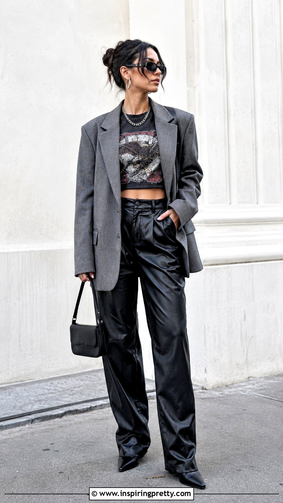 Vintage Graphic Crop Top With Faux Leather Pants - 20 Vintage Graphic Crop Tops outfit ideas