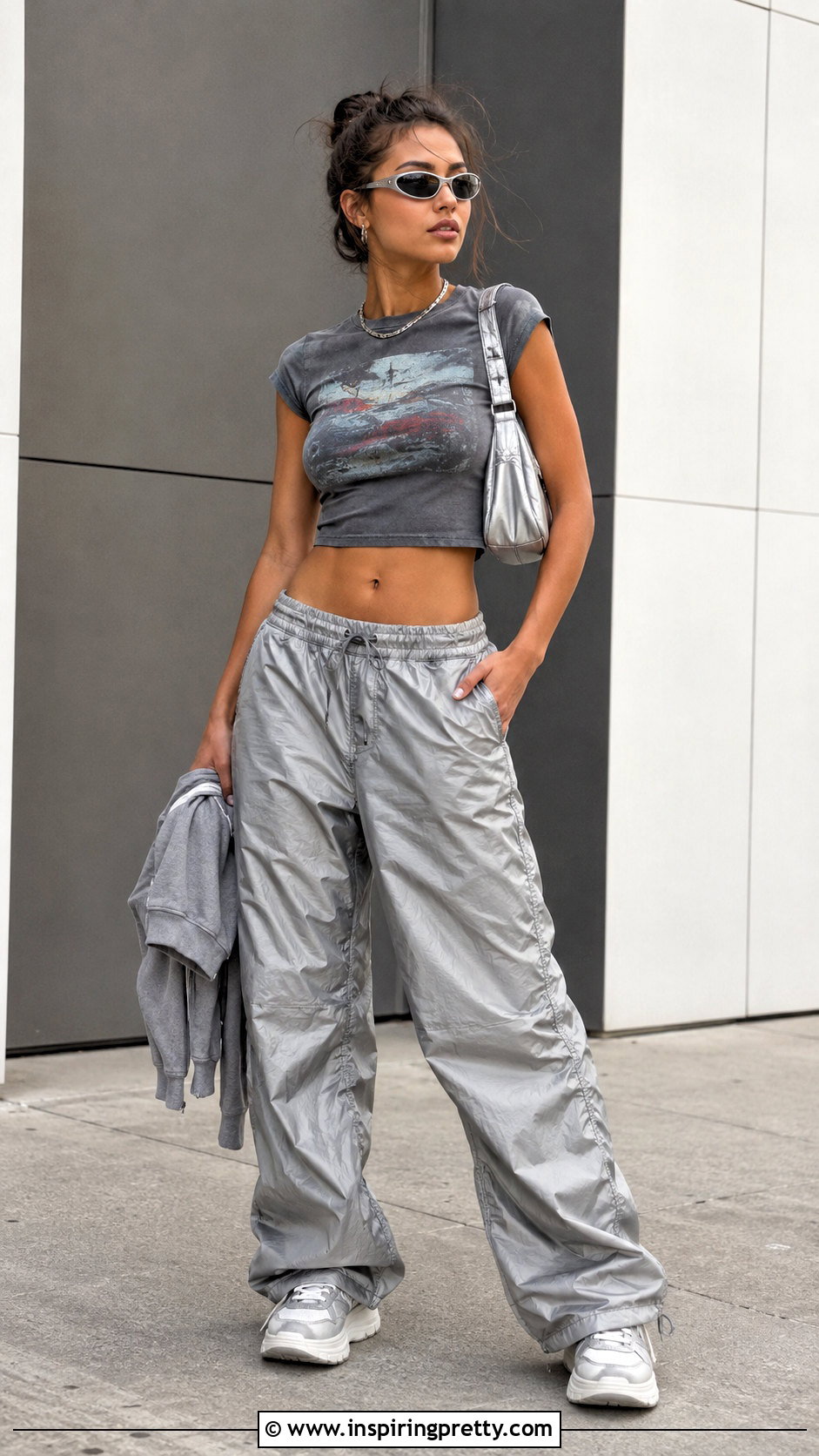 Vintage Graphic Crop Top With Parachute Pants - 20 Vintage Graphic Crop Tops outfit ideas
