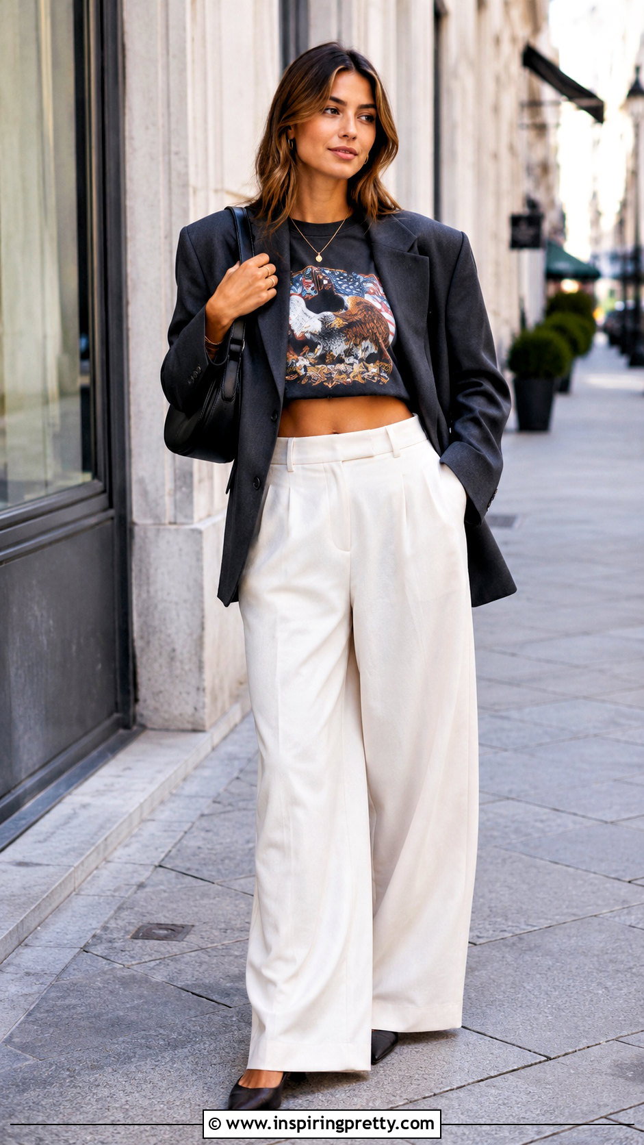 Vintage Graphic Crop Top With Wide Leg Trousers - 20 Vintage Graphic Crop Tops outfit ideas