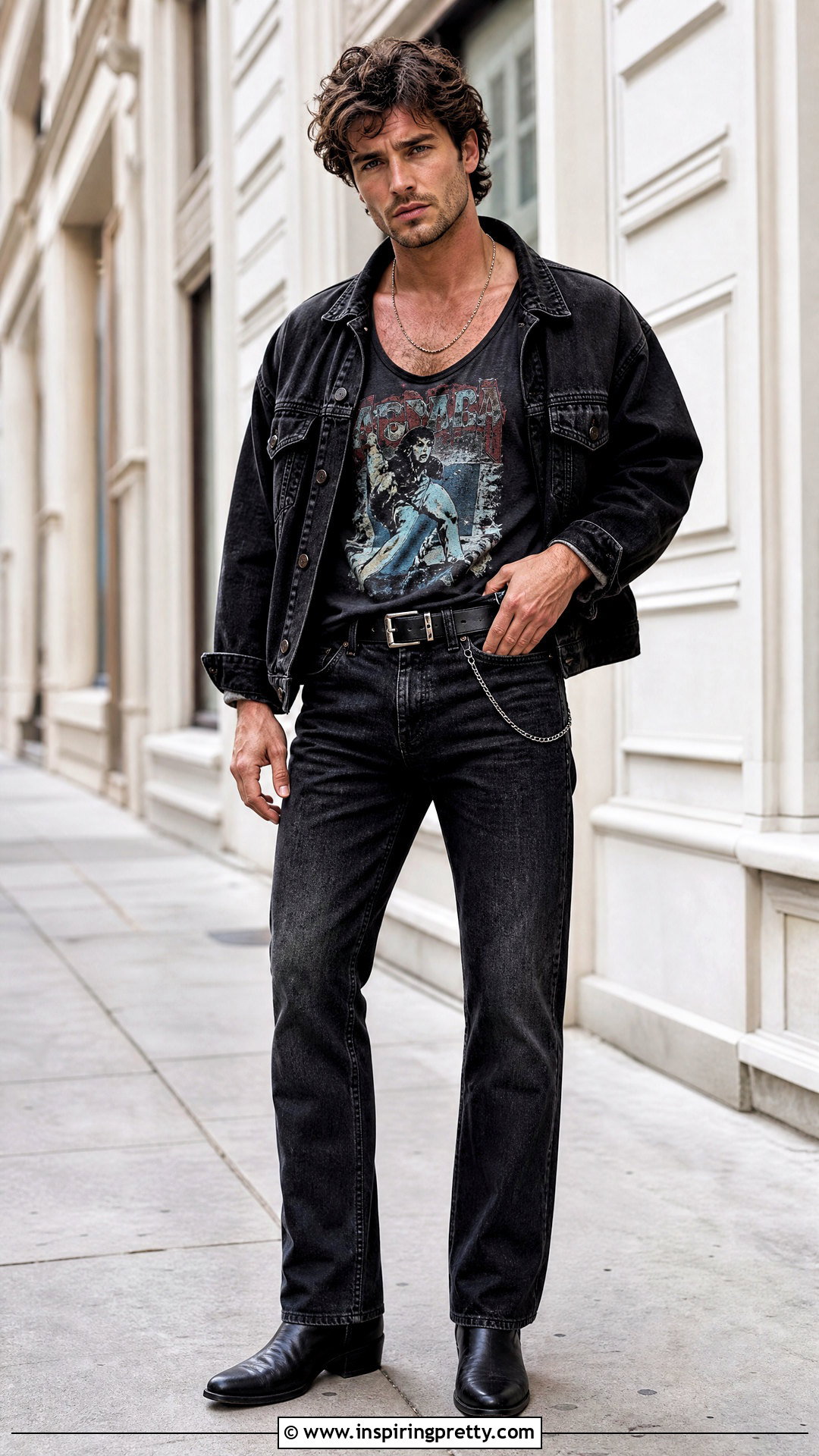 Vintage Graphic Tank Top With Faded Black Jeans - 25 vintage tank top outfit men
