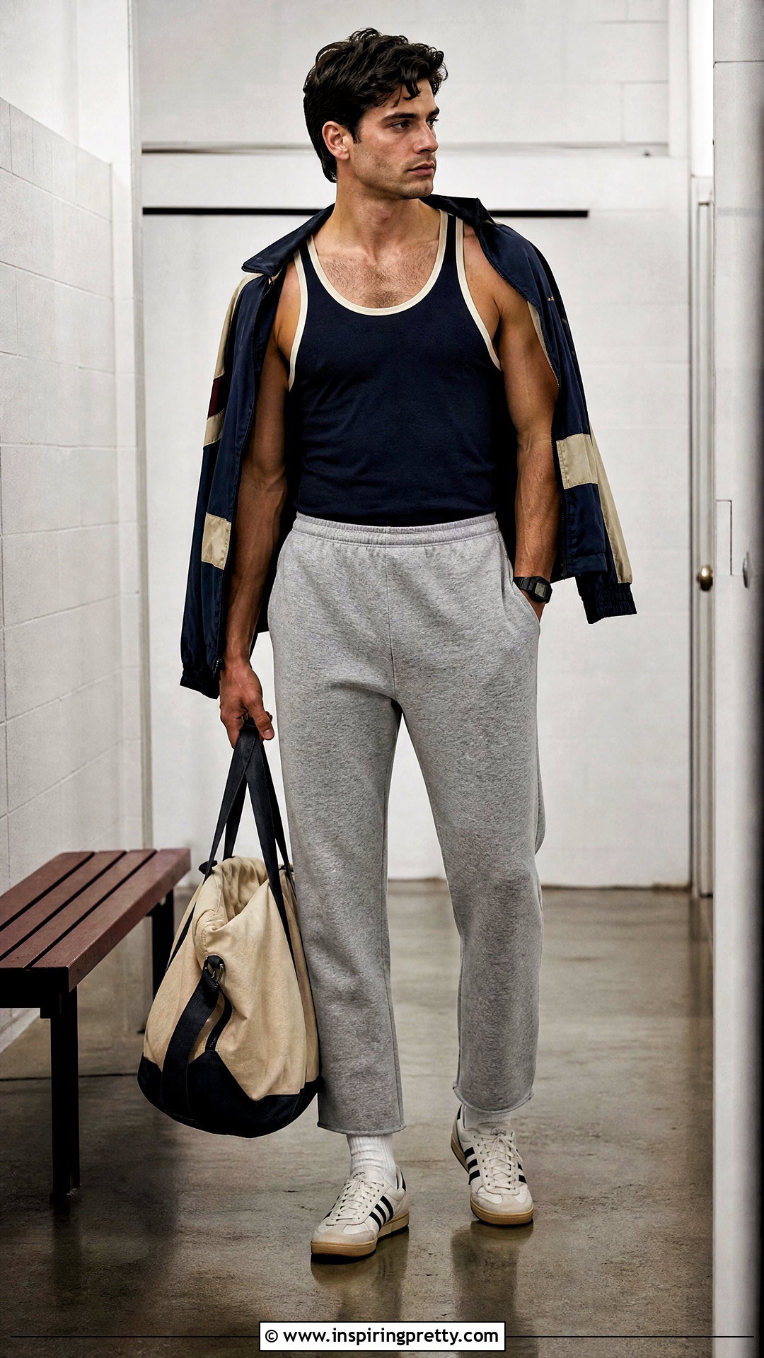 Vintage Gym Tank Top With Gray Sweatpants - 25 vintage tank top outfit men