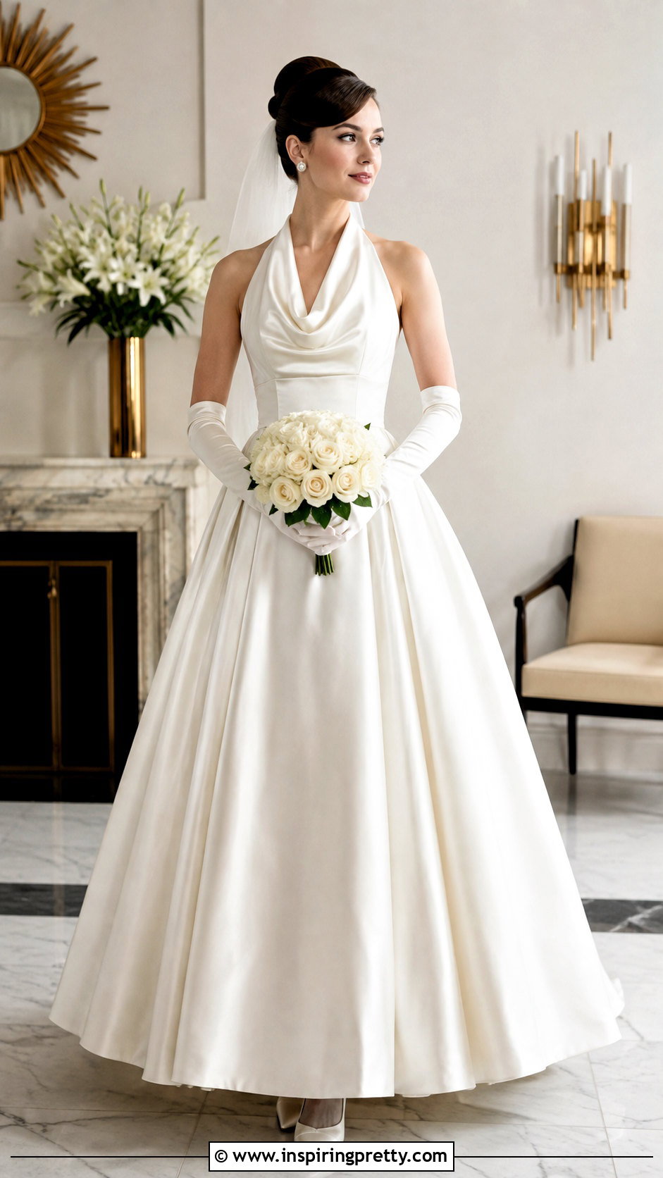 Vintage Halter Ball Gown Wedding Dress With Elbow Length Gloves - 25 Halter Top Ball Gown Wedding Dress outfit ideas