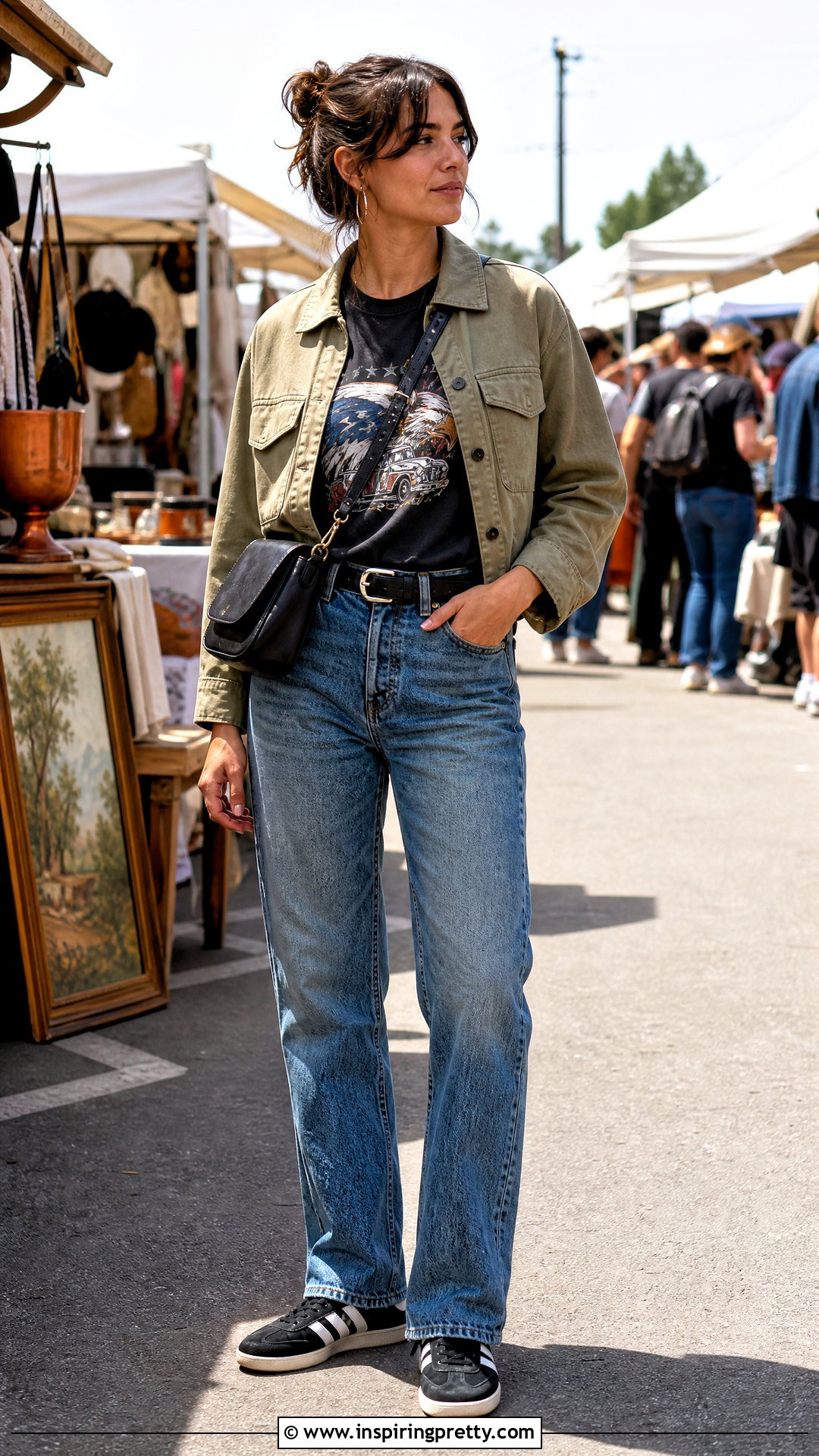 Vintage Jeans And Black Graphic T Shirt Outfit - 50 jeans and black top outfit ideas