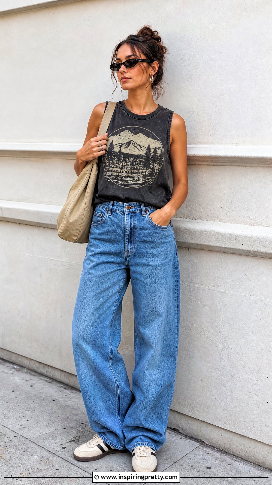 Vintage Logo Graphic Tank Top With Baggy Jeans - 20 custom graphic tank top ideas