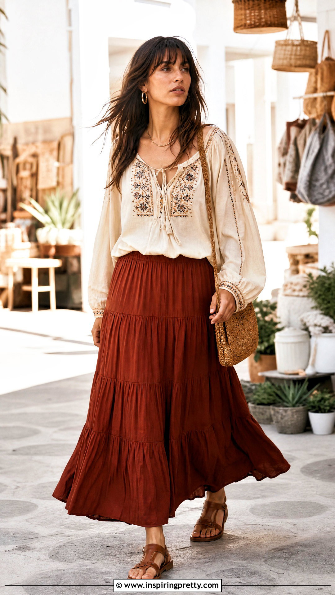 Vintage Peasant Top With Tiered Maxi Skirt - 50 aesthetic tops vintage ideas