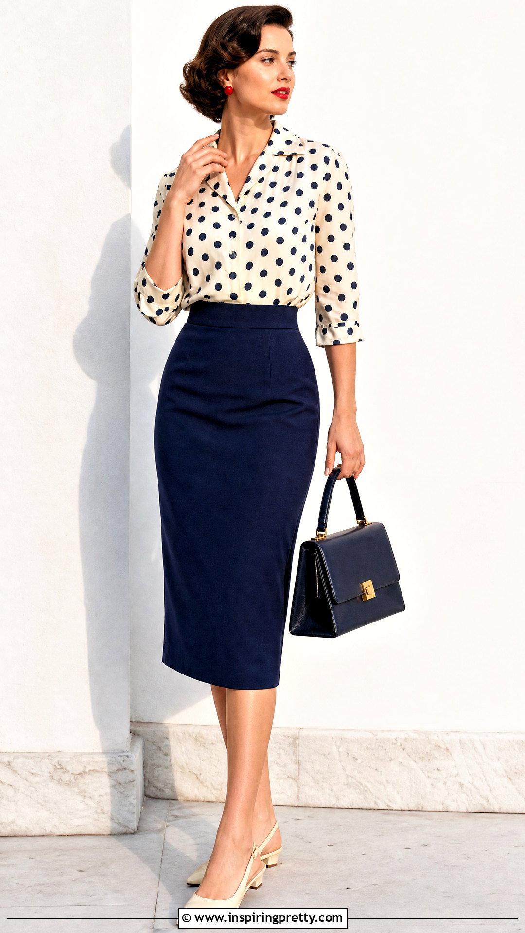 Vintage Polka Dot Blouse Outfit - 50 vintage tops outfit ideas