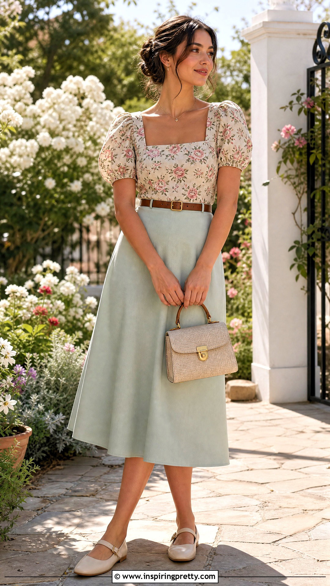 Vintage Puff Sleeve Top With Midi Skirt - 50 aesthetic tops vintage ideas