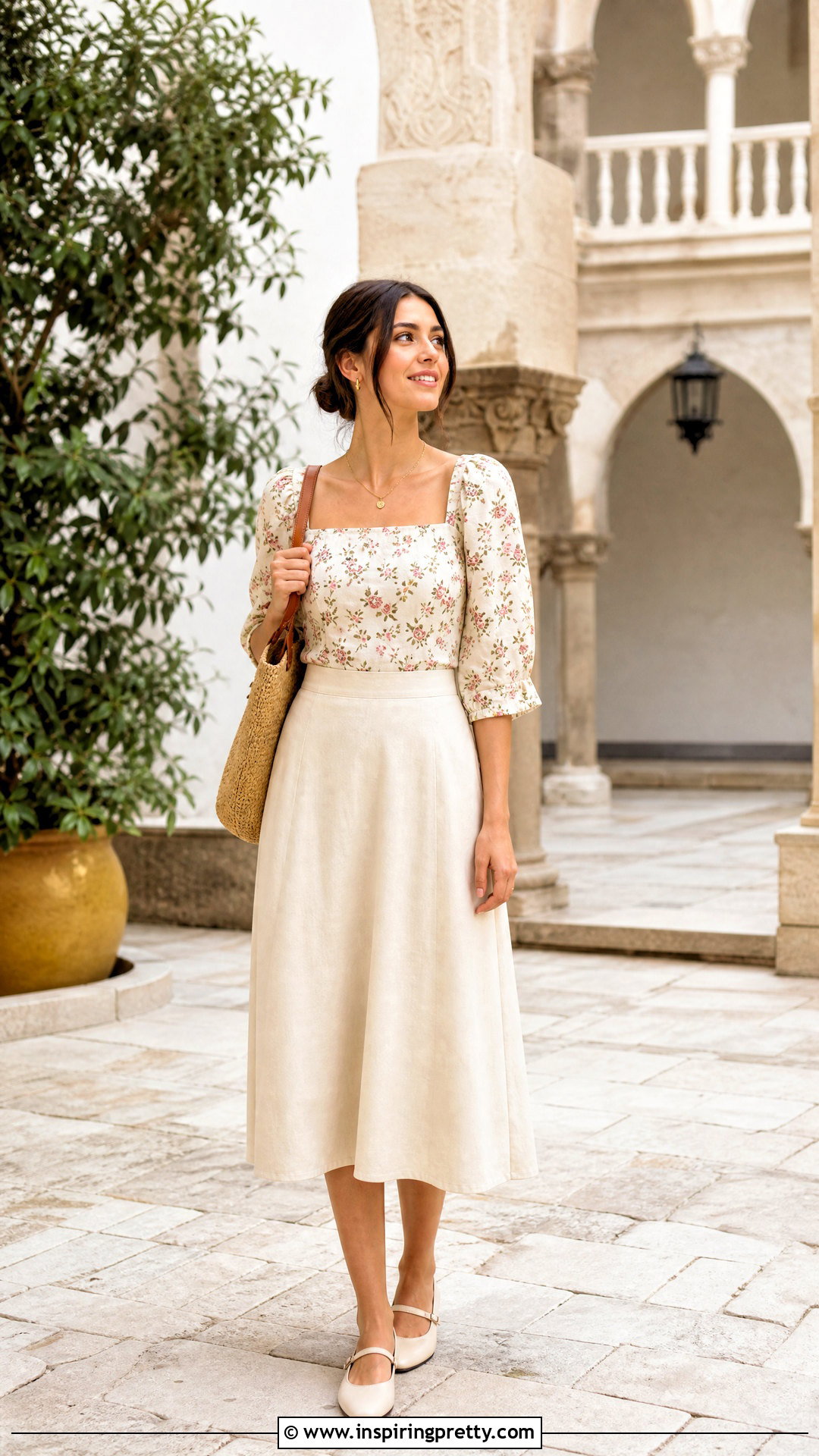 Vintage Square Neck Top With Midi Skirt - 50 aesthetic tops vintage ideas