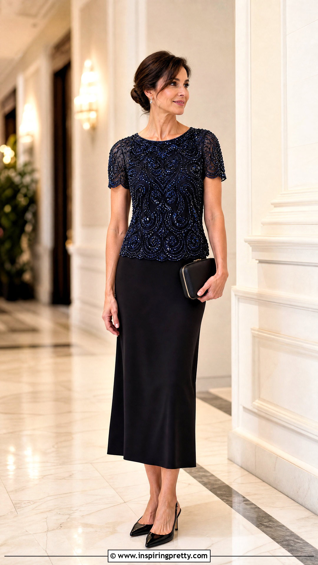 Vintage Suzie Embellished Top With Column Skirt - 20 vintage suzie tops outfit ideas