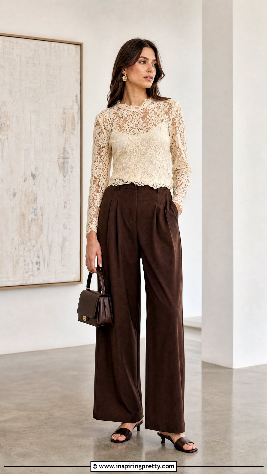 Vintage Suzie Lace Top With Wide Leg Pants - 20 vintage suzie tops outfit ideas