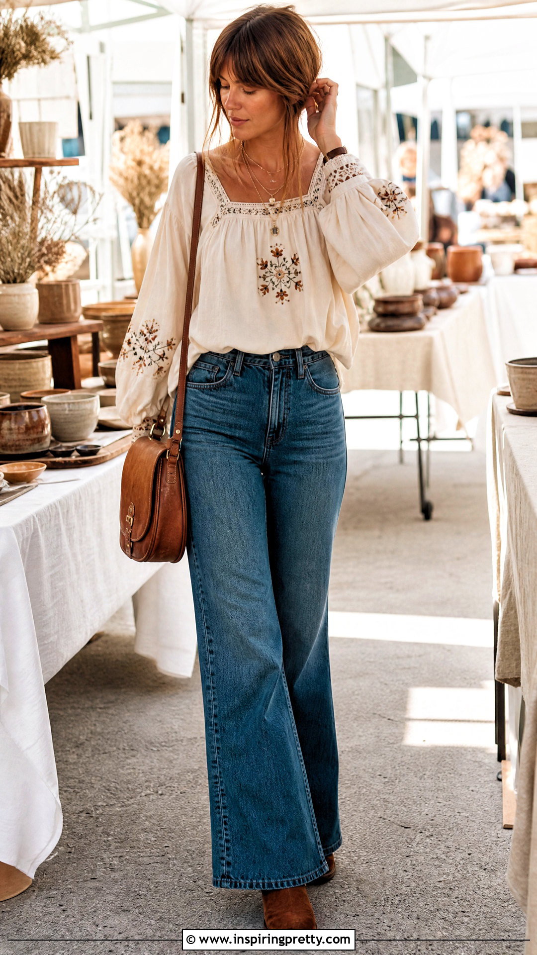 Vintage Suzie Peasant Top With Flare Jeans - 20 vintage suzie tops outfit ideas