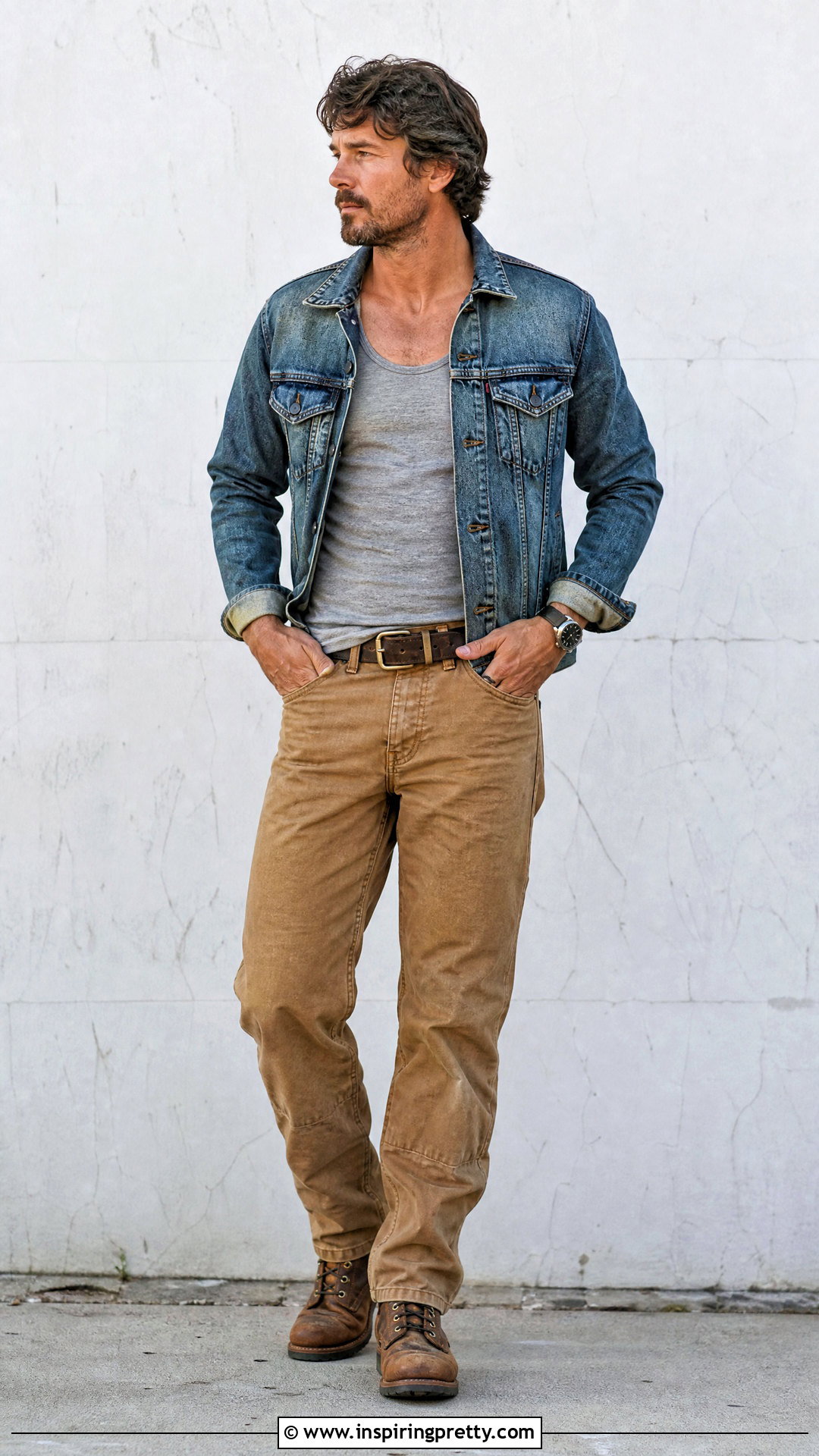 Vintage Tank Top With Denim Jacket And Work Pants - 25 vintage tank top outfit men