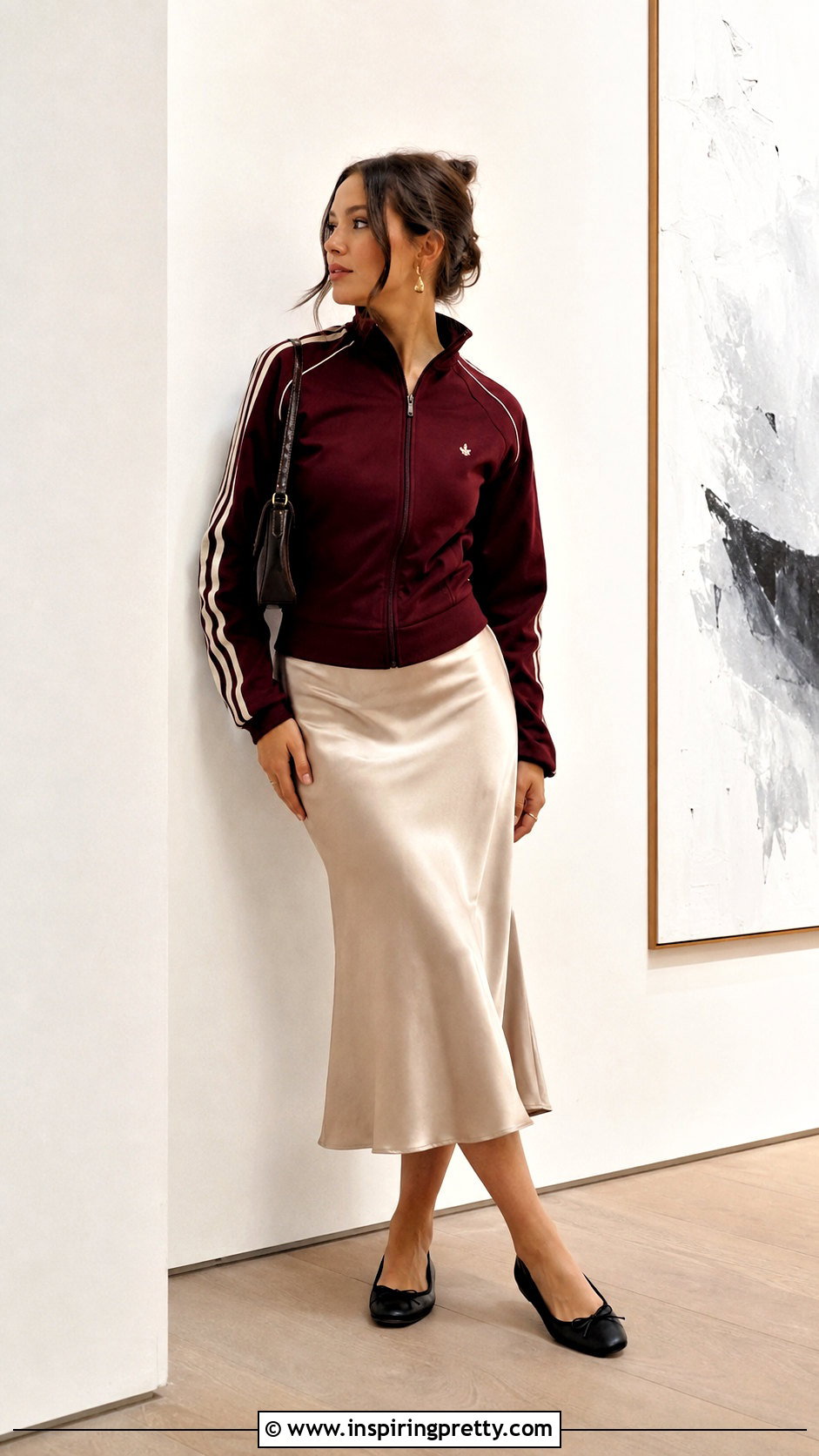 Vintage Tracksuit Top With Satin Midi Skirt - 20 vintage tracksuit top outfit ideas