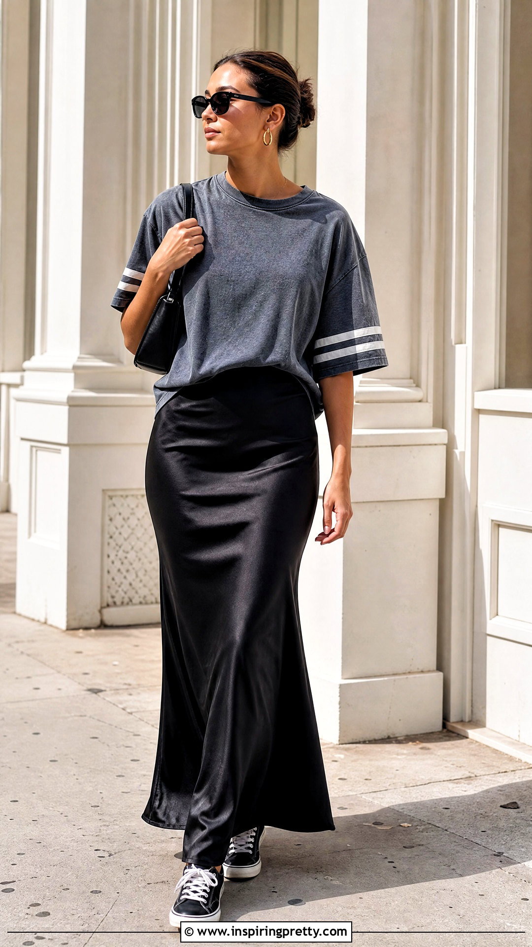 Vintage Varsity T Shirt With Maxi Skirt - 50 aesthetic tops vintage ideas