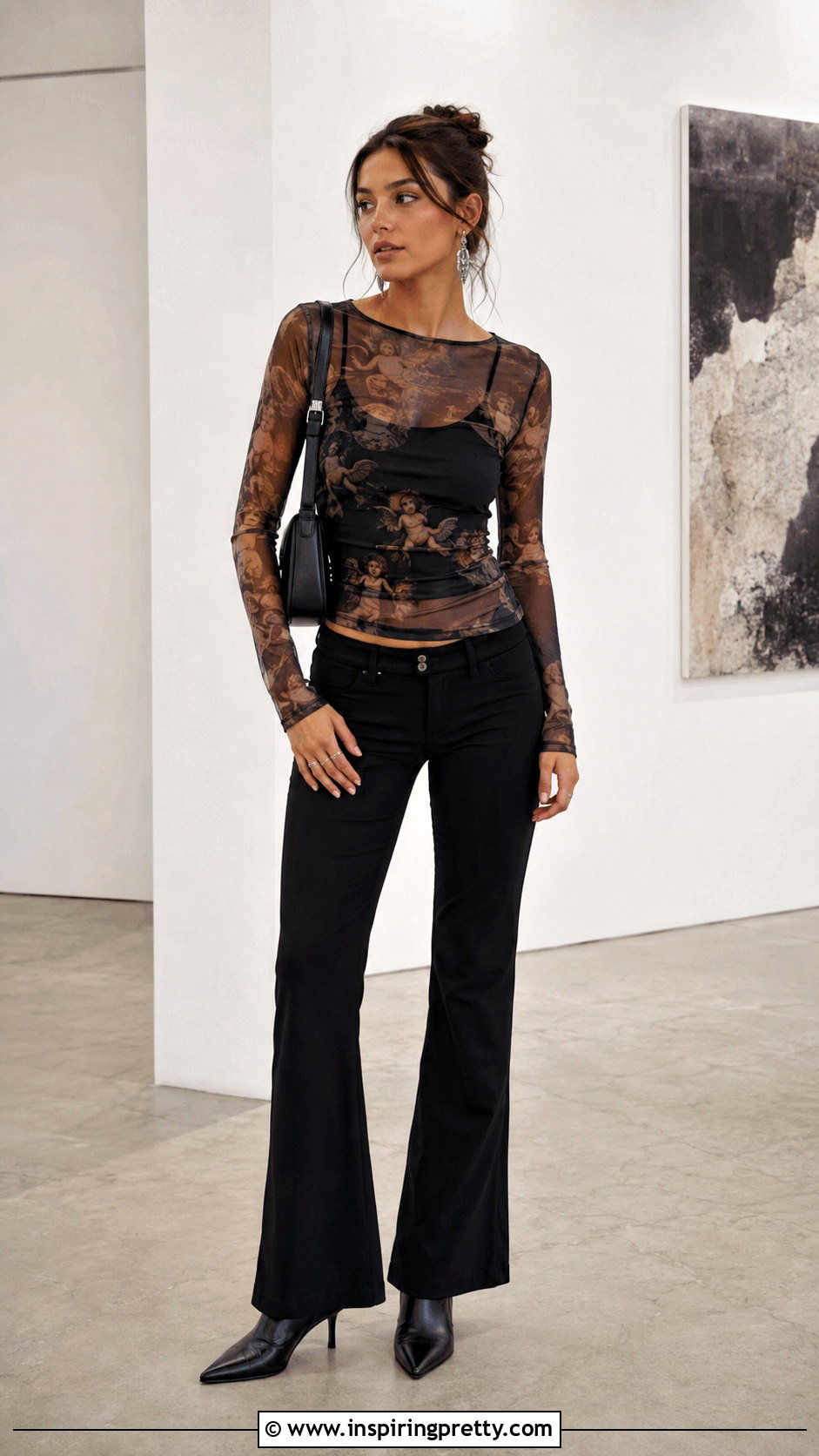 Vintage Wet Seal Mesh Top With Black Flare Pants - 25 Vintage Wet Seal Top outfit ideas