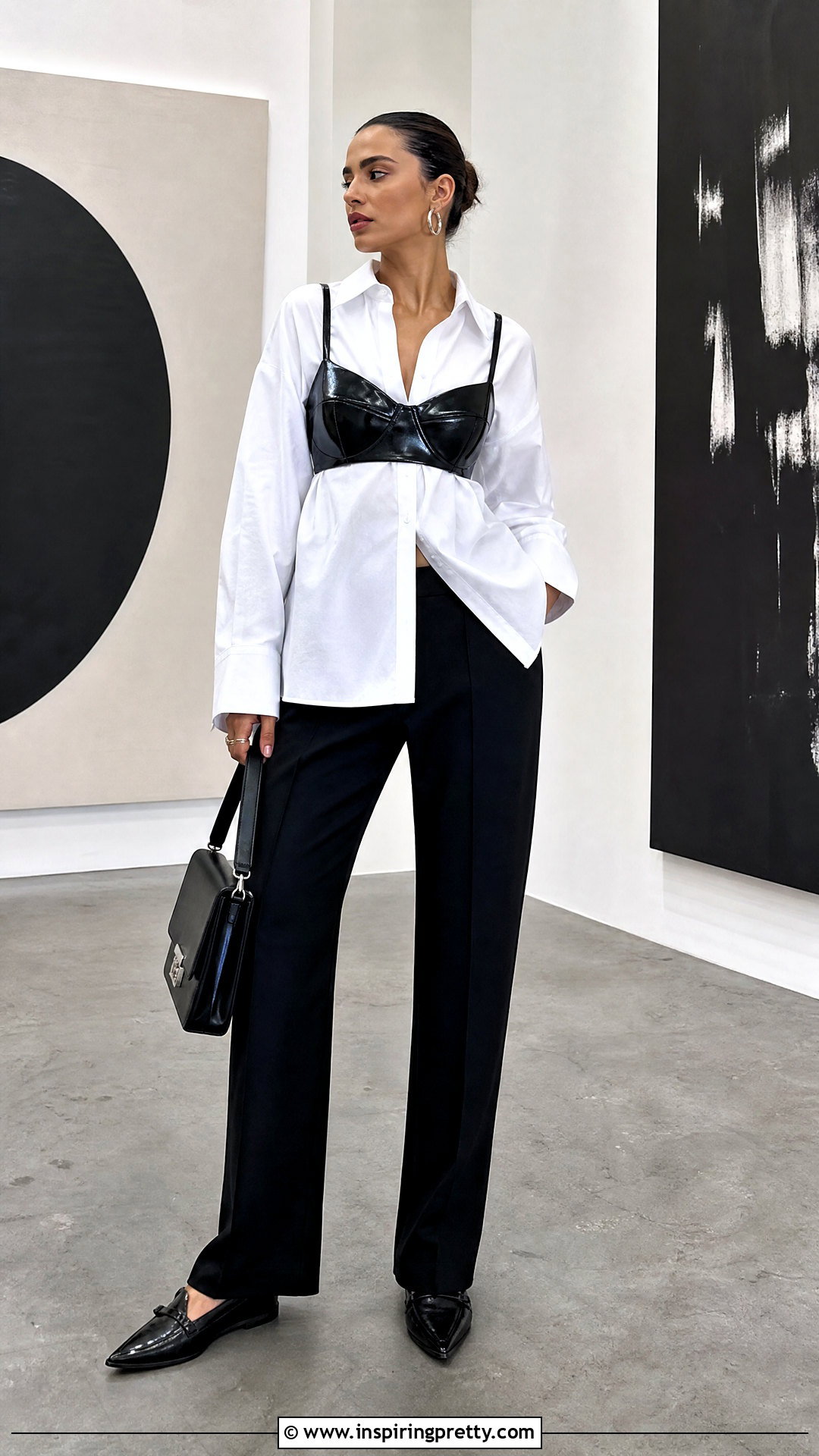 Vinyl Bra Top Over White Button Down Shirt - 25 Vinyl Bra Top outfit ideas
