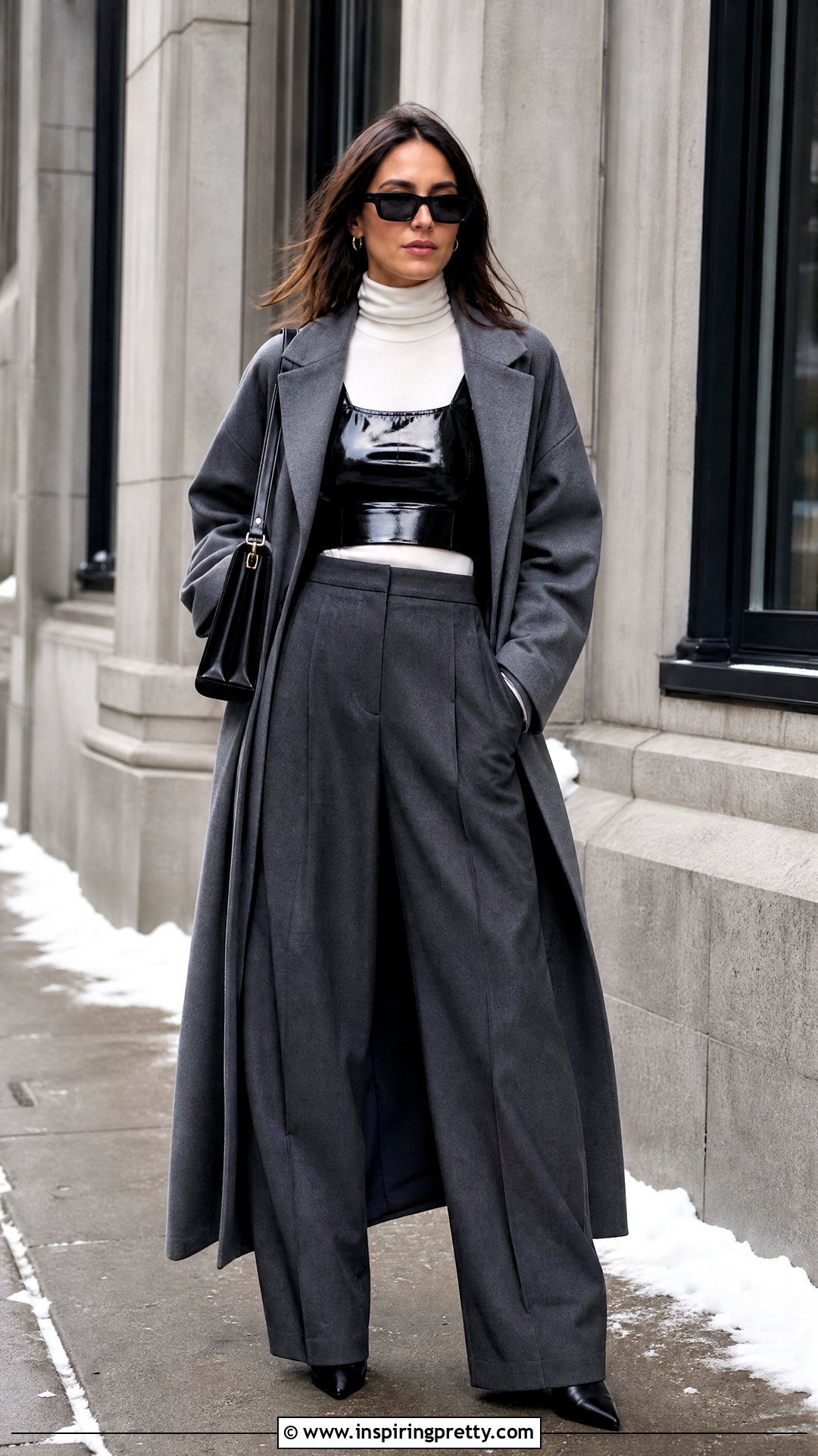 Vinyl Crop Top Over A Fitted Turtleneck - 25 Vinyl Crop Top outfit ideas