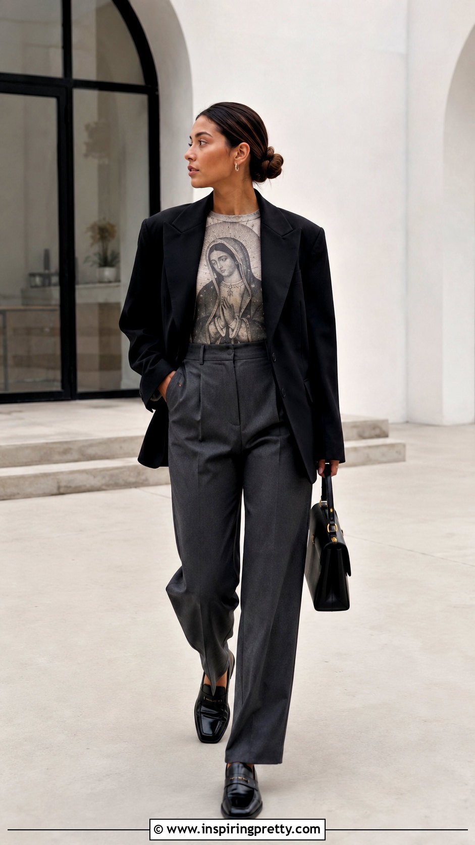 Virgin Mary Crop Top With Oversized Blazer - 20 Virgin Mary Crop Top outfit ideas