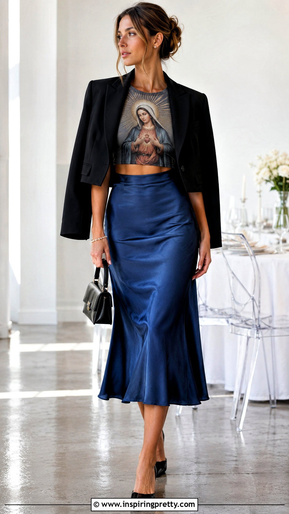 Virgin Mary Crop Top With Satin Midi Skirt - 20 Virgin Mary Crop Top outfit ideas