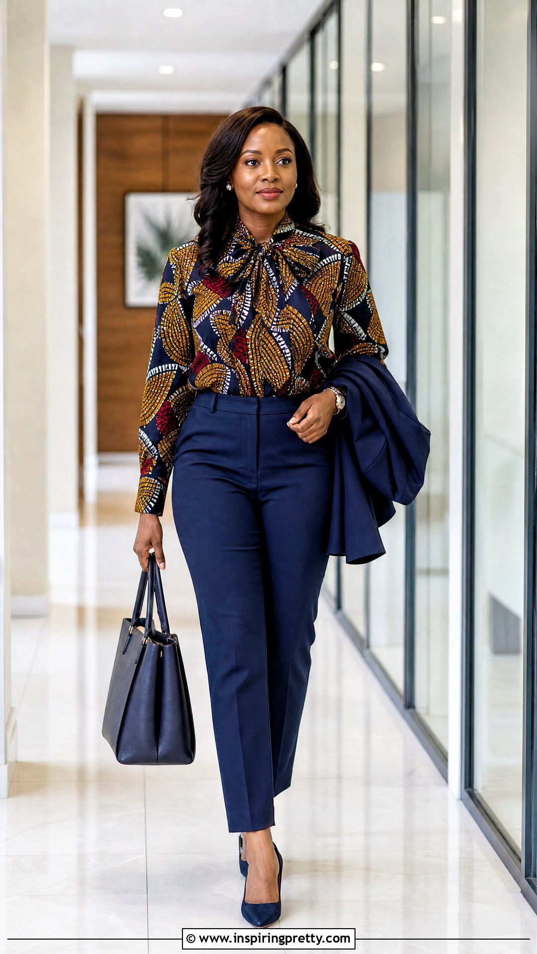 Vitenge Bow Neck Top With Office Pants - 20 Vitenge Tops For Women