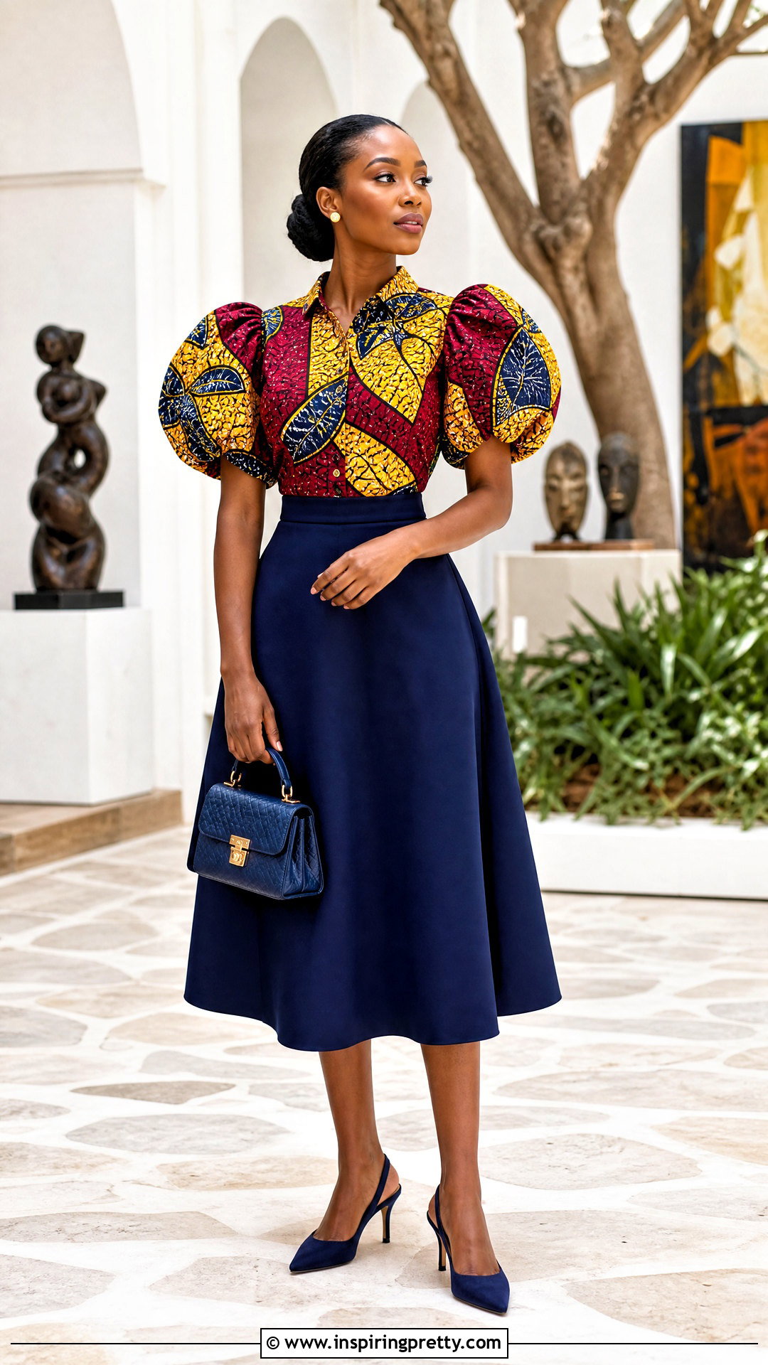 Vitenge Puff Sleeve Top With Midi Skirt - 20 Vitenge Tops For Women