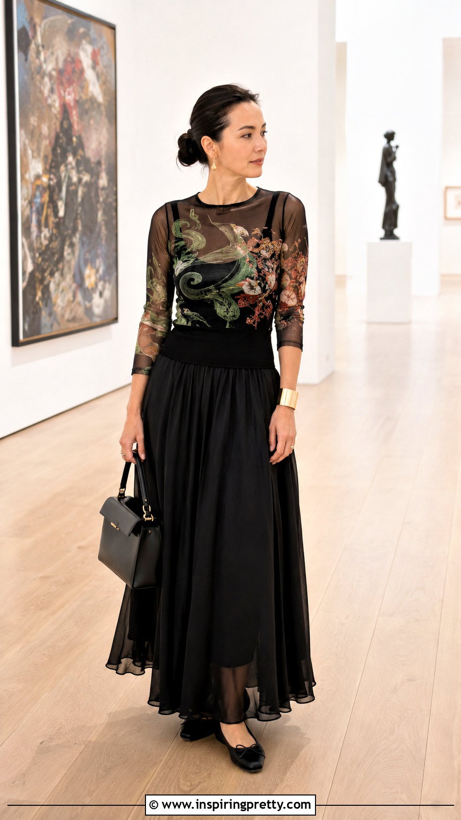 Vivienne Tam Mesh Top With Black Maxi Skirt - 20 vivienne tam mesh top outfit ideas