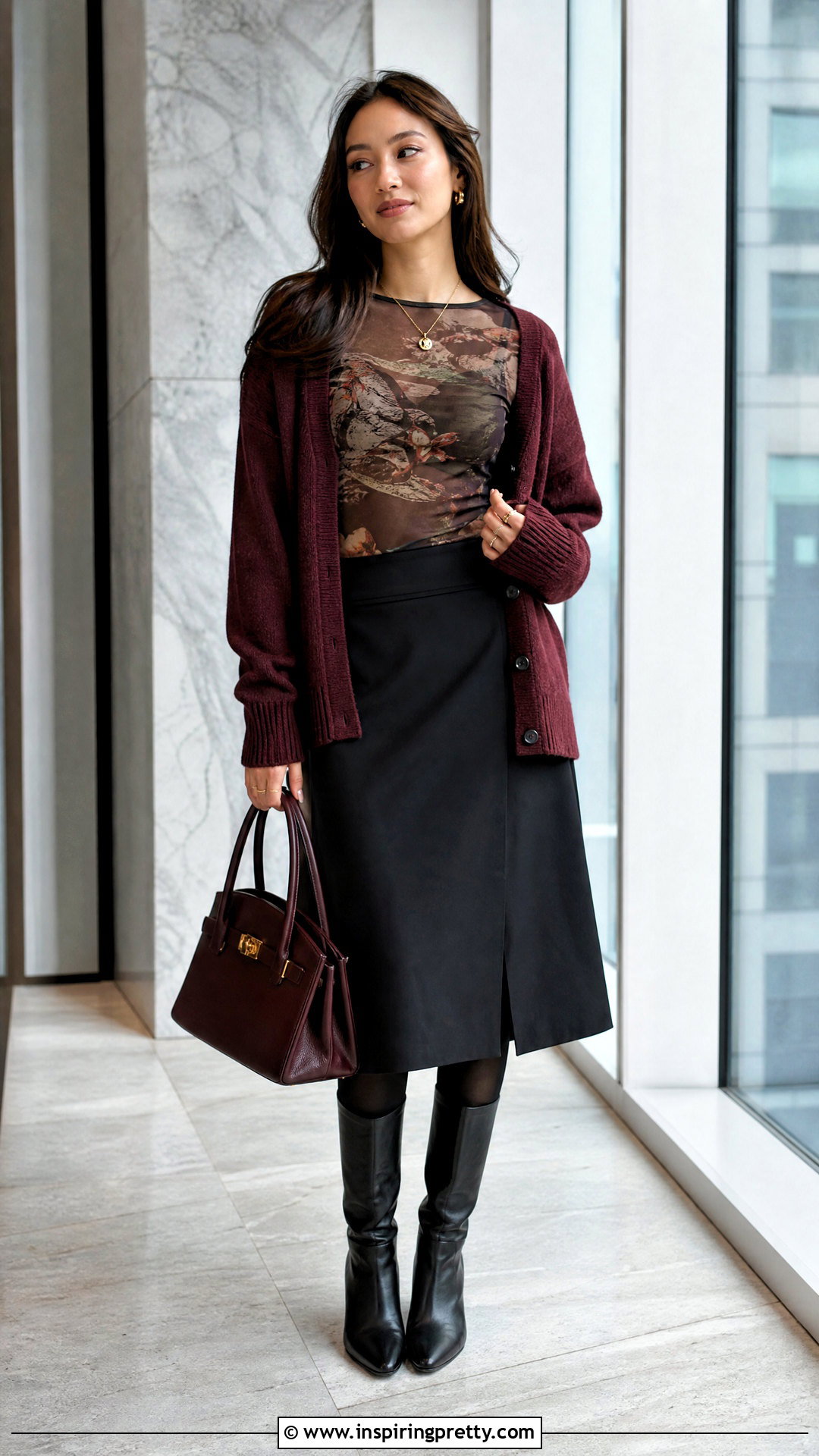 Vivienne Tam Mesh Top With Cardigan And Midi Skirt - 20 vivienne tam mesh top outfit ideas