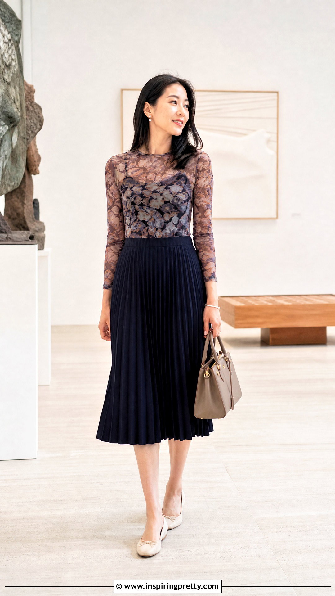 Vivienne Tam Mesh Top With Pleated Midi Skirt - 20 vivienne tam mesh top outfit ideas