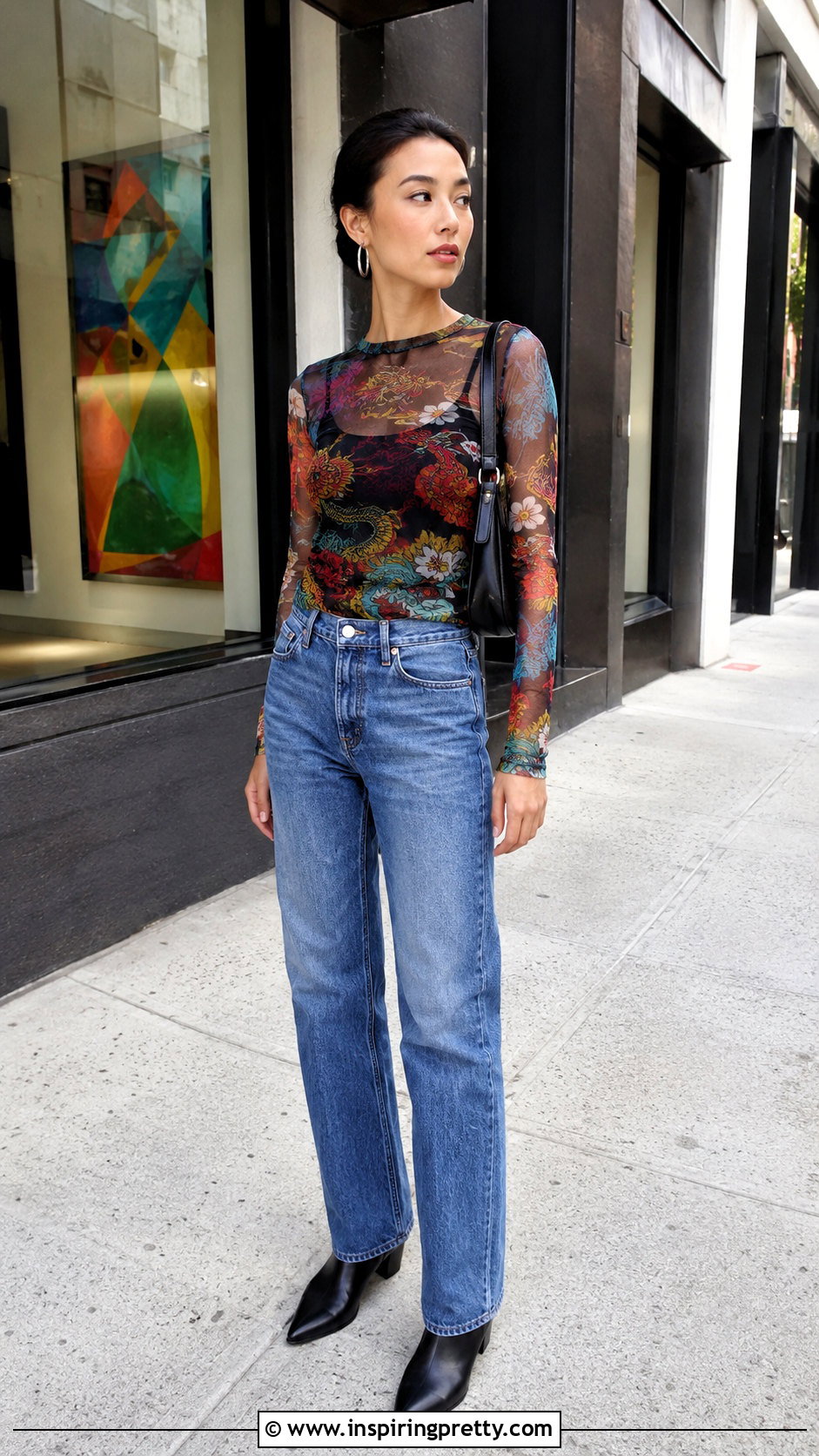 Vivienne Tam Mesh Top With Straight Leg Jeans - 20 vivienne tam mesh top outfit ideas