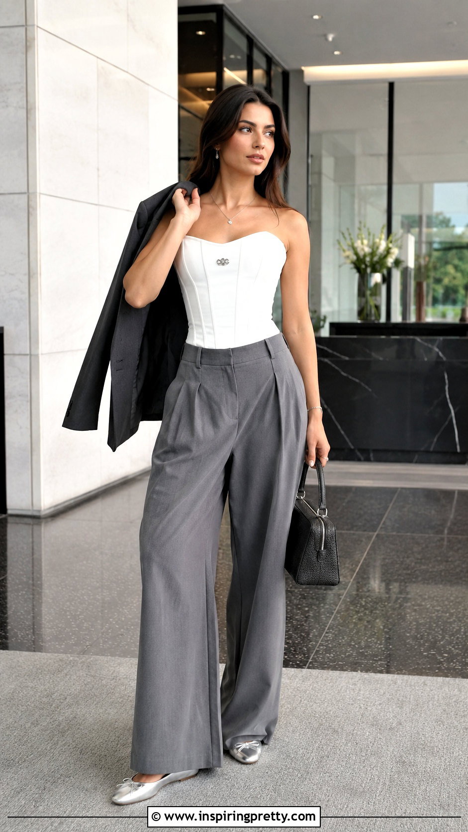 Vivienne Westwood White Corset Top With Gray Pleated Trousers - 20 vivienne westwood white corset top outfit ideas