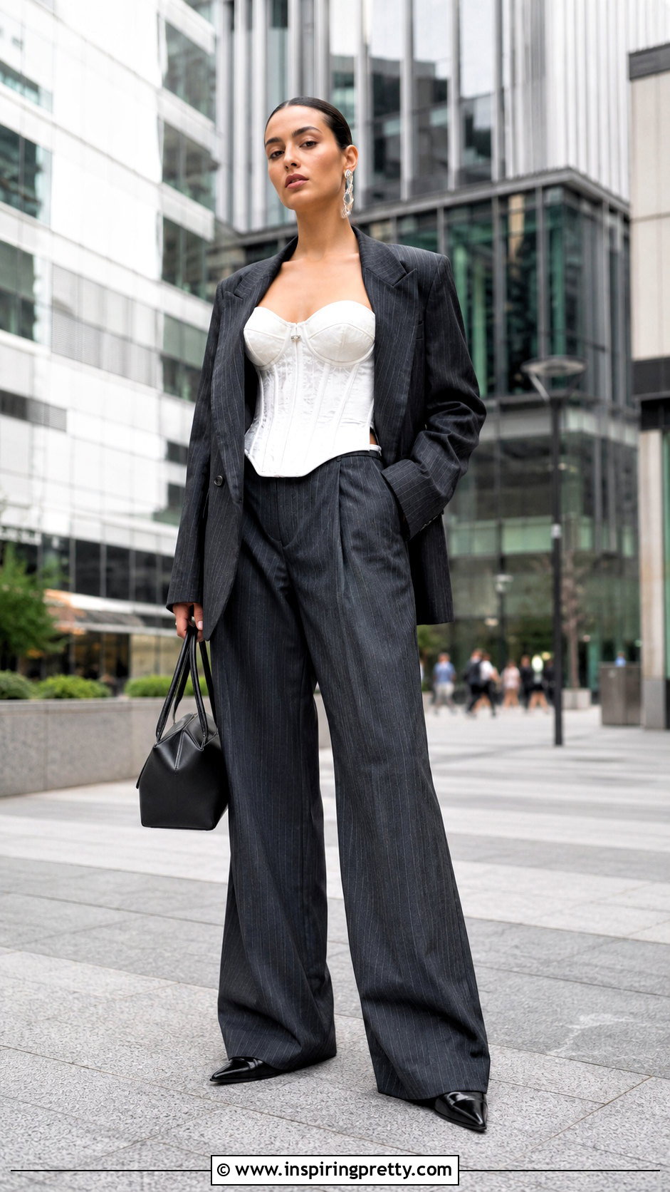 Vivienne Westwood White Corset Top With Pinstripe Trousers - 20 vivienne westwood white corset top outfit ideas
