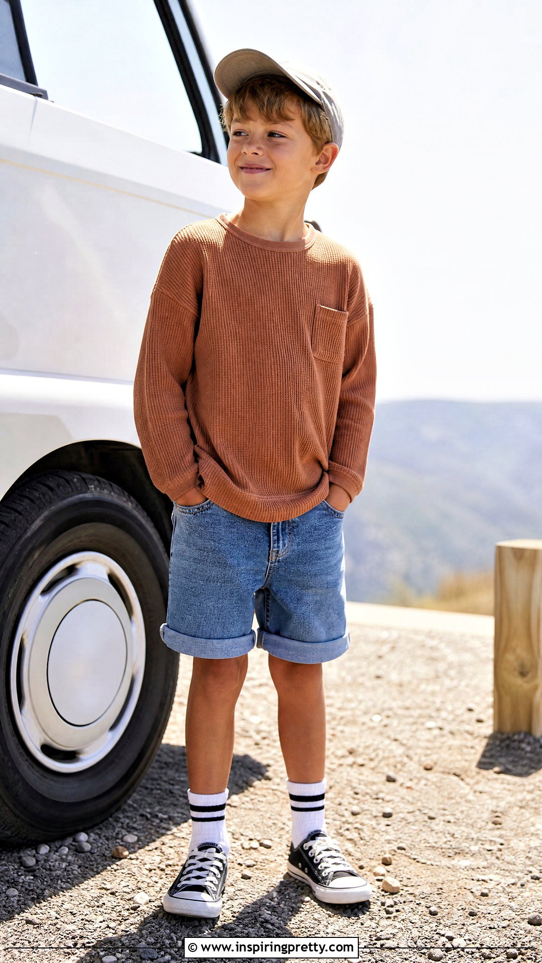 Waffle Knit Top With Denim Shorts - 50 latest kids top designs