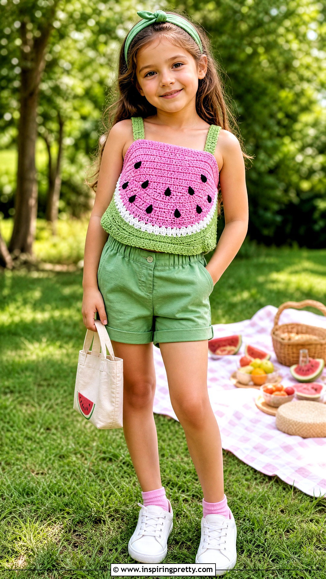 Watermelon Crochet Top With Green Shorts - 50 top de croche infantil ideas