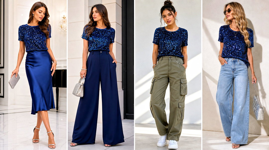 20 Ways What to Wear With Blue Sequin Top for Party Glam