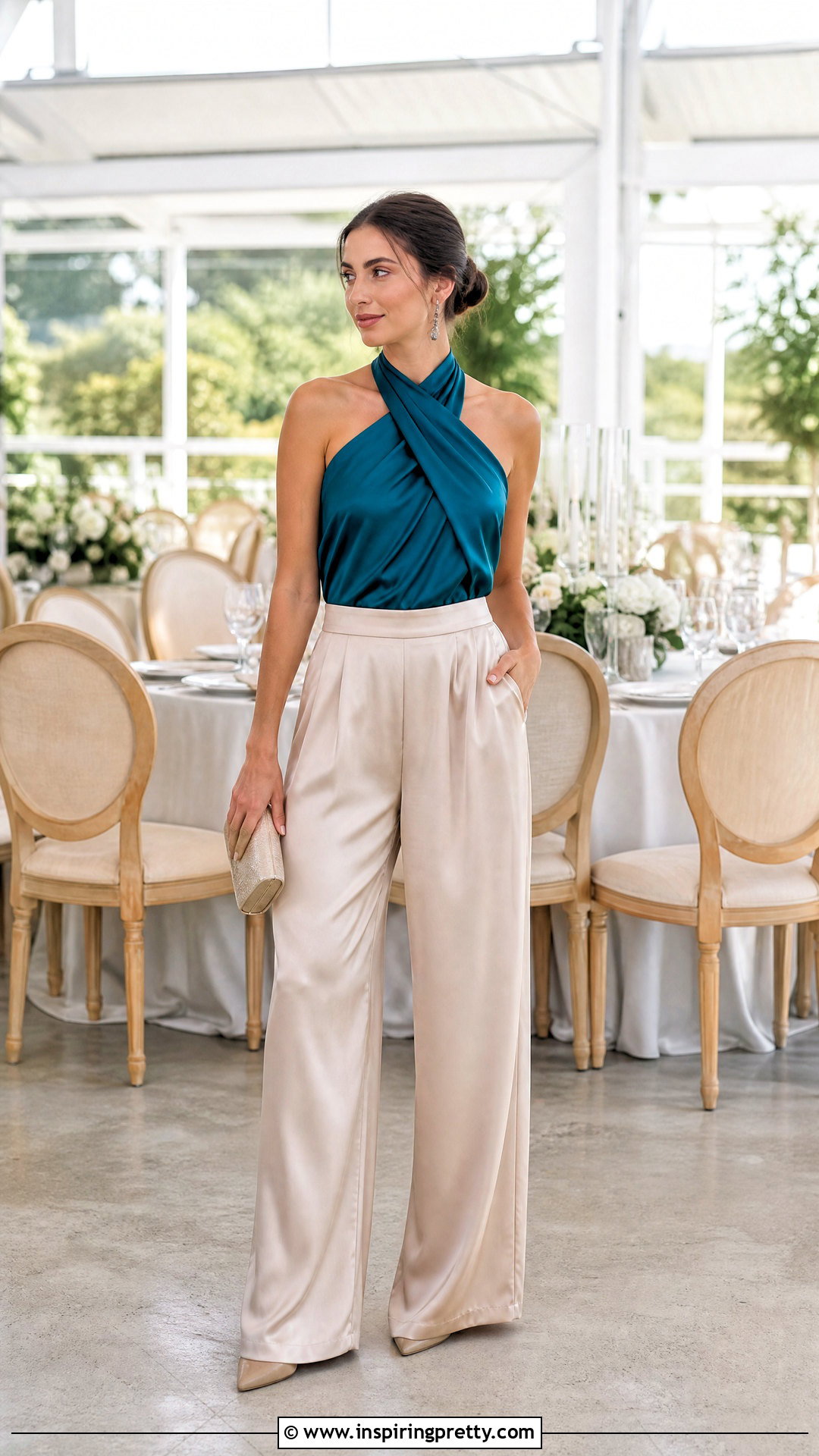 Wedding Guest Cross Top With Satin Trousers - 50 cross top outfit ideas