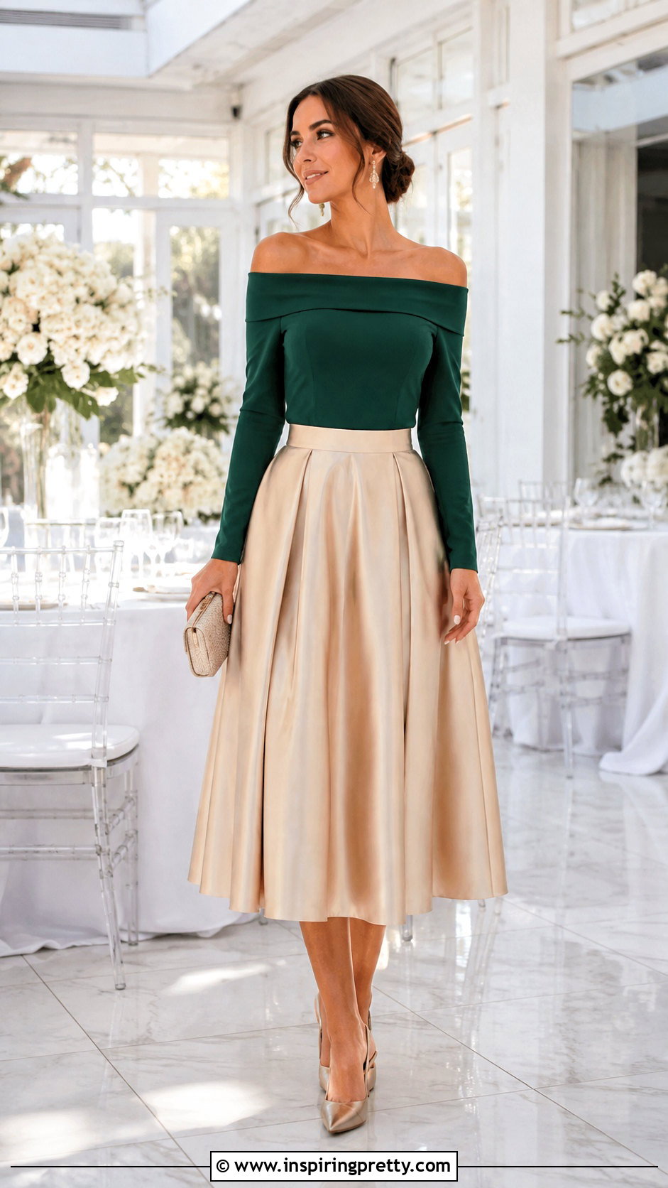 Wedding Guest Long Sleeve Off Shoulder Top With Formal Skirt - 50 long sleeve off shoulder top outfit ideas