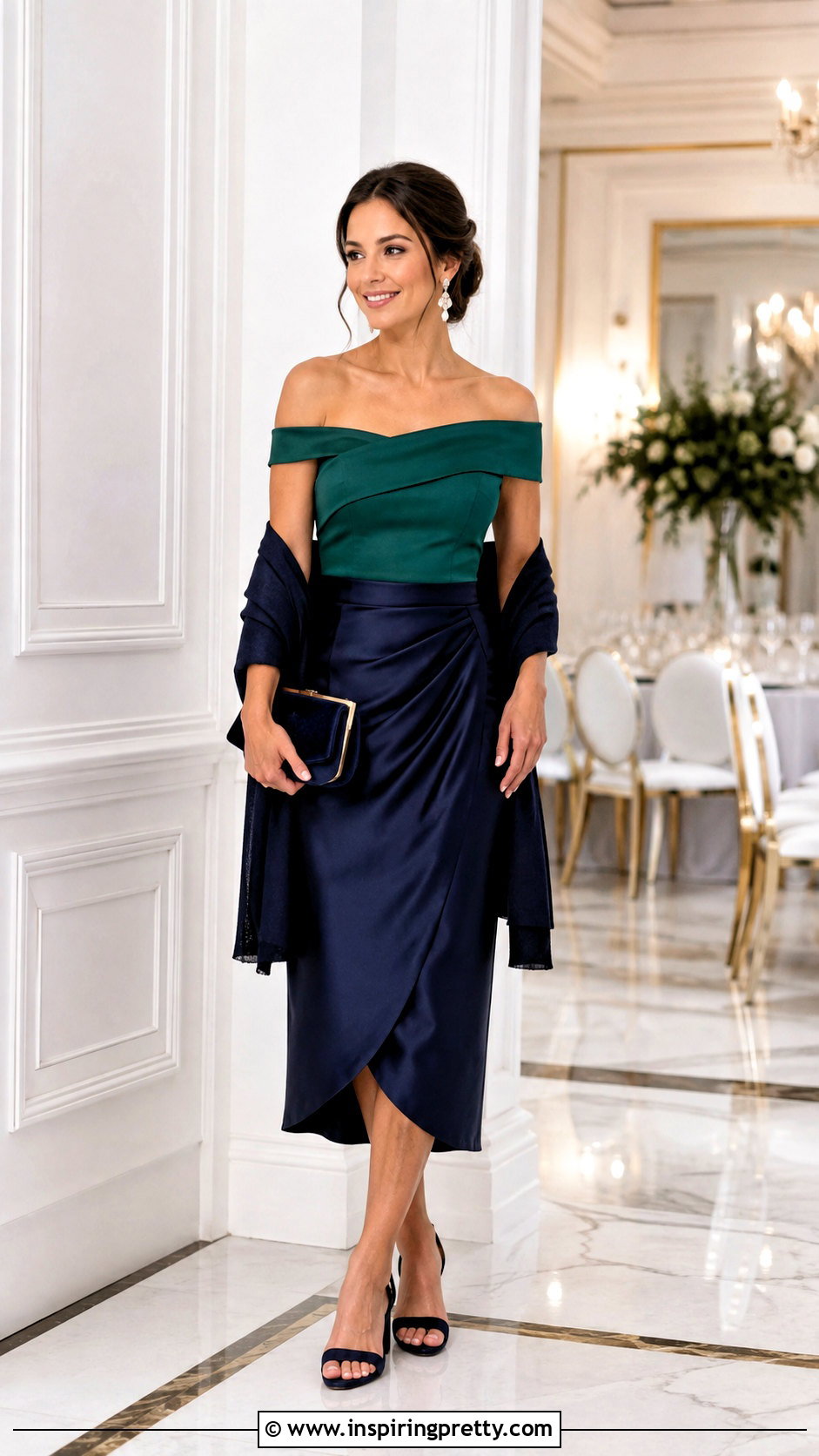 Wedding Guest Off Shoulder Top With Satin Skirt - how to style off shoulder top (50 ways)