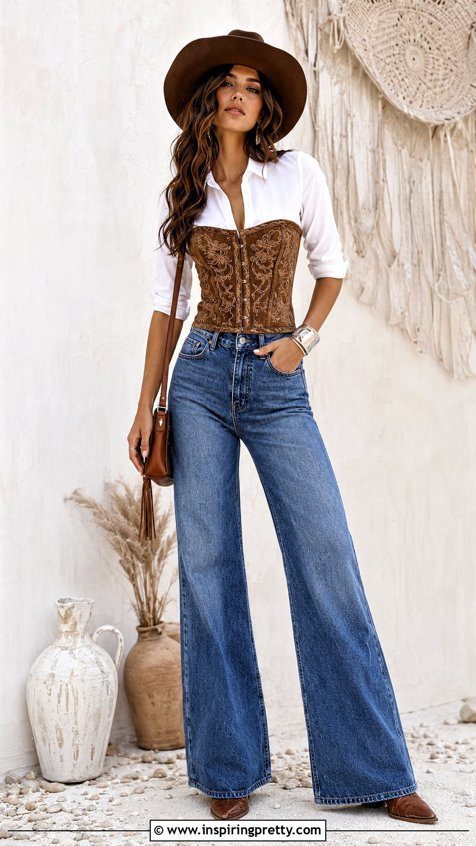 Western Corset Top With Wide Leg Jeans - 50 western tops designs for jeans