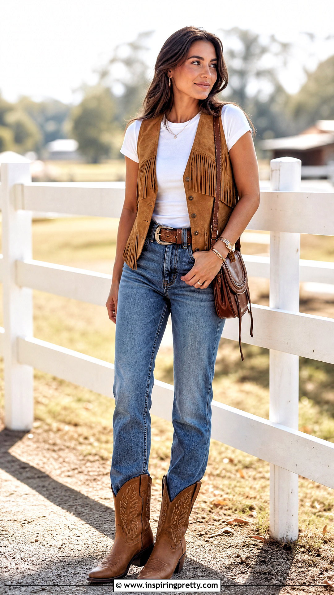 Western Vest With White Tee And Jeans - 50 western tops outfit ideas