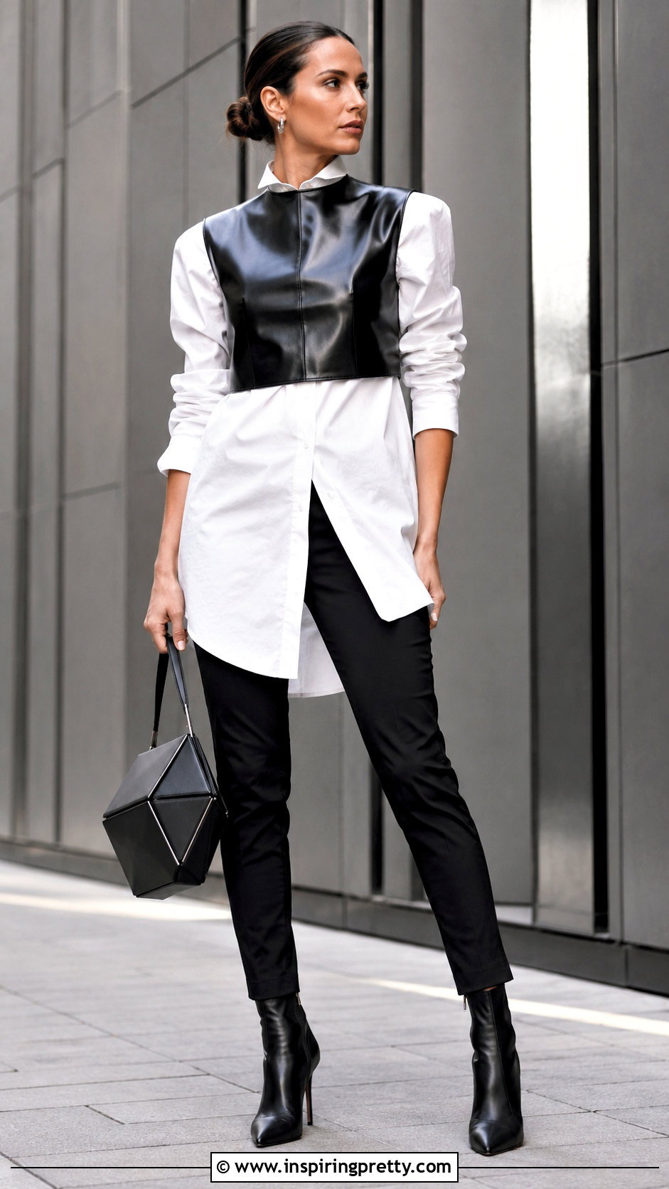 Wet Look Crop Top Over A White Shirt - 20 Wet Look Crop Top outfit ideas