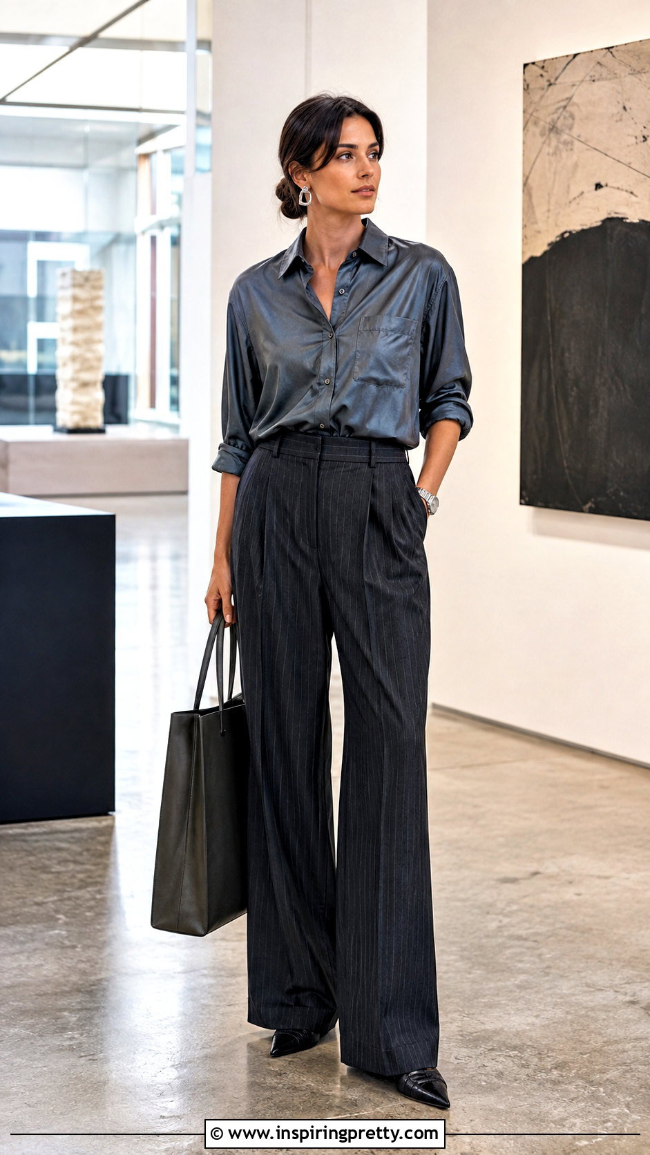 Wet Shirt Top With Pinstripe Trousers - 25 wet shirt top outfit ideas