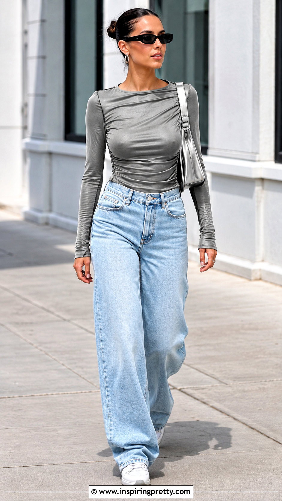 Wet Shirt Top With Wide Leg Jeans - 25 wet shirt top outfit ideas