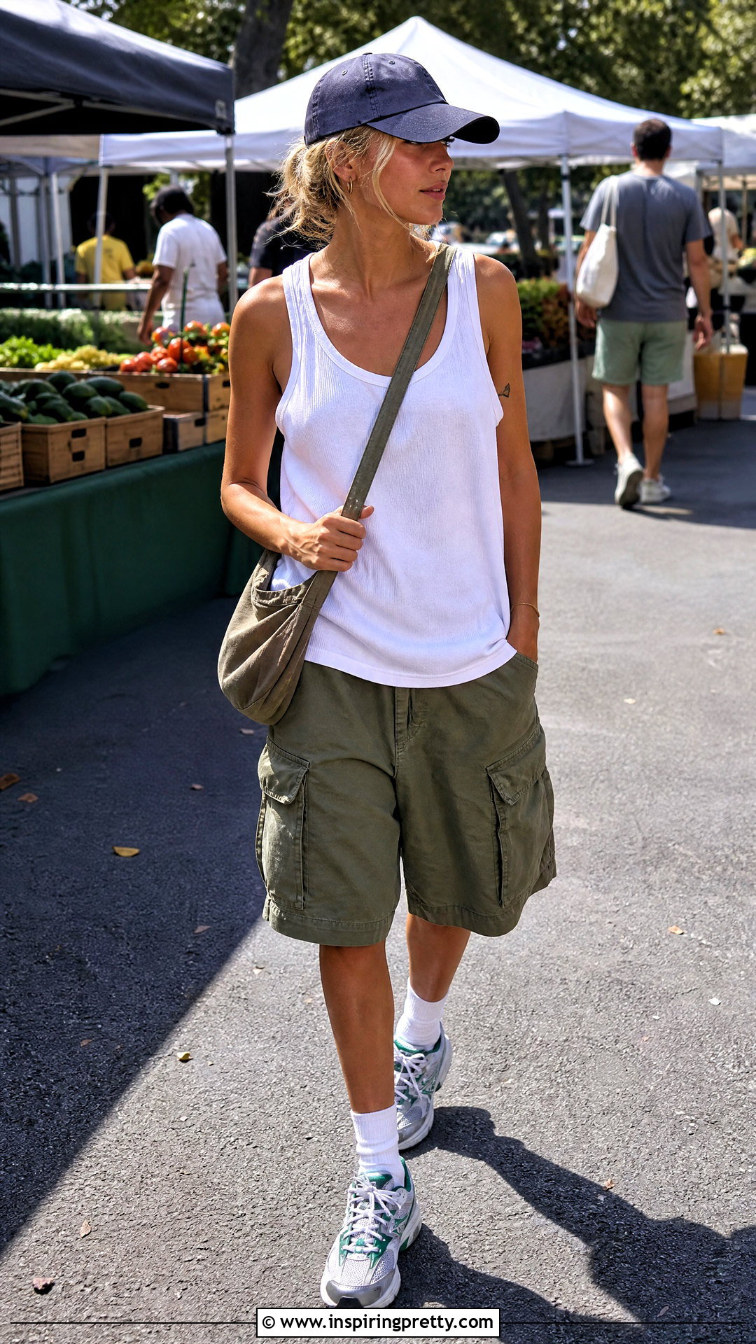 White Adam Sandler Tank Top With Green Cargo Shorts - 25 adam sandler tank top outfit ideas
