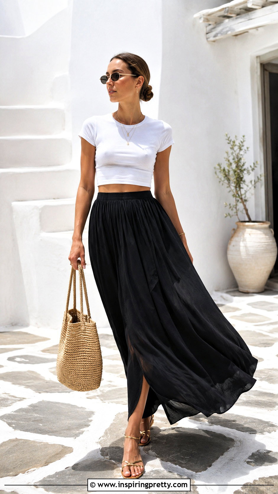 White American Apparel Crop Top With a Black Maxi Skirt - 20 american apparel crop top outfit ideas